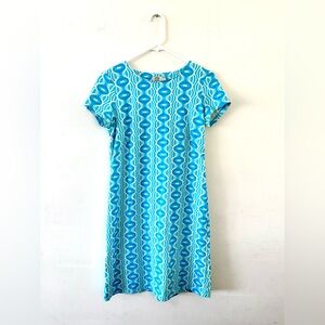 Katherine Way Blue & White Patterned Short Sleeve Shift Dress, small